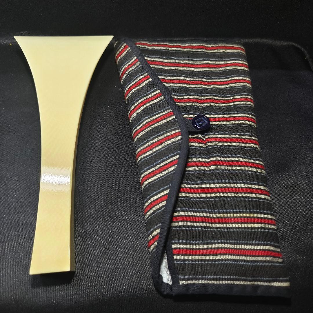三味線 撥 バチ 天然材細工 縞模袋付 和楽器 旧家蔵出美品