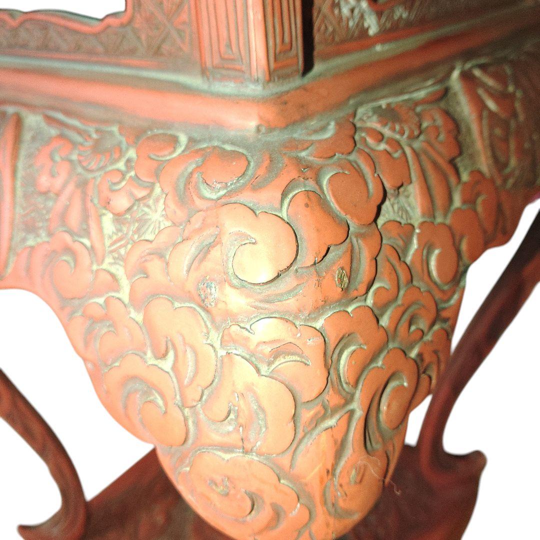 堆朱　草花文飾り台　古美術　伝統工芸　アンティーク