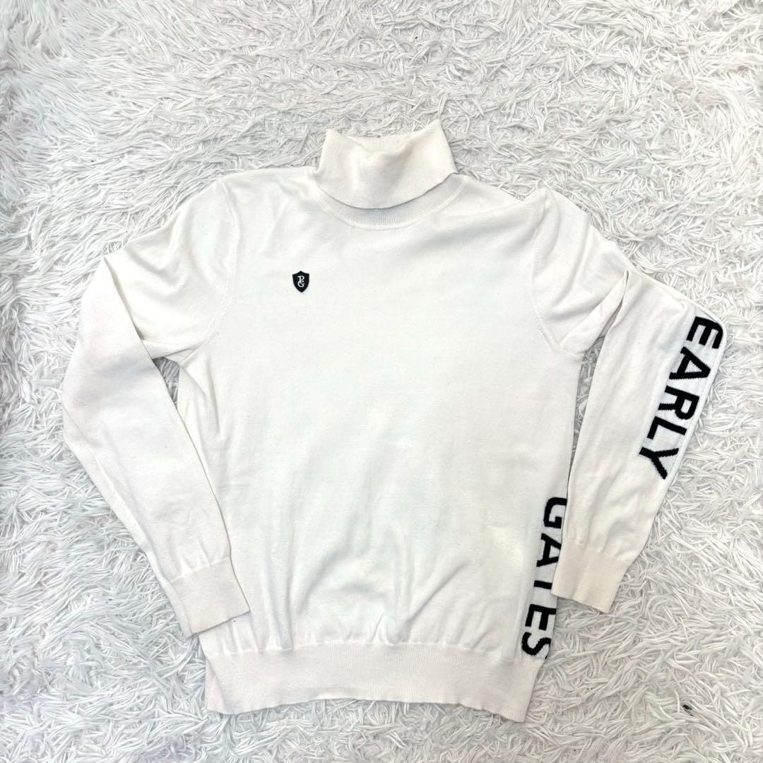 最新 パーリーゲイツ ニット タートルネック 白 ゴルフ ウェア ロゴ インナー