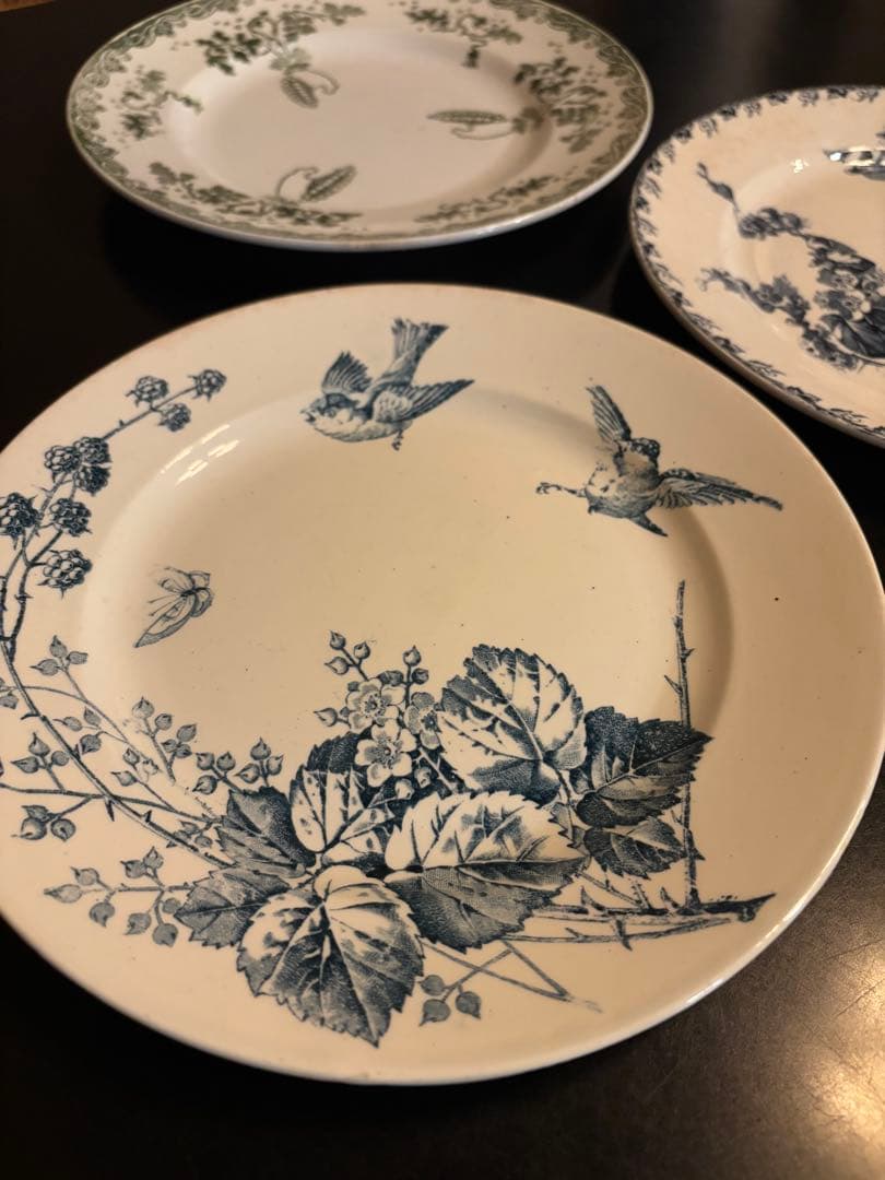 フランスアンティークプレート 3枚セット ラズベリー・小鳥・ボタニカル・小花柄