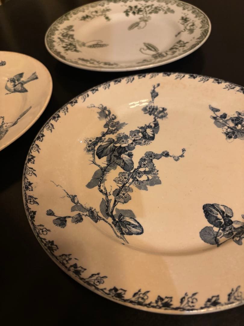 フランスアンティークプレート 3枚セット ラズベリー・小鳥・ボタニカル・小花柄