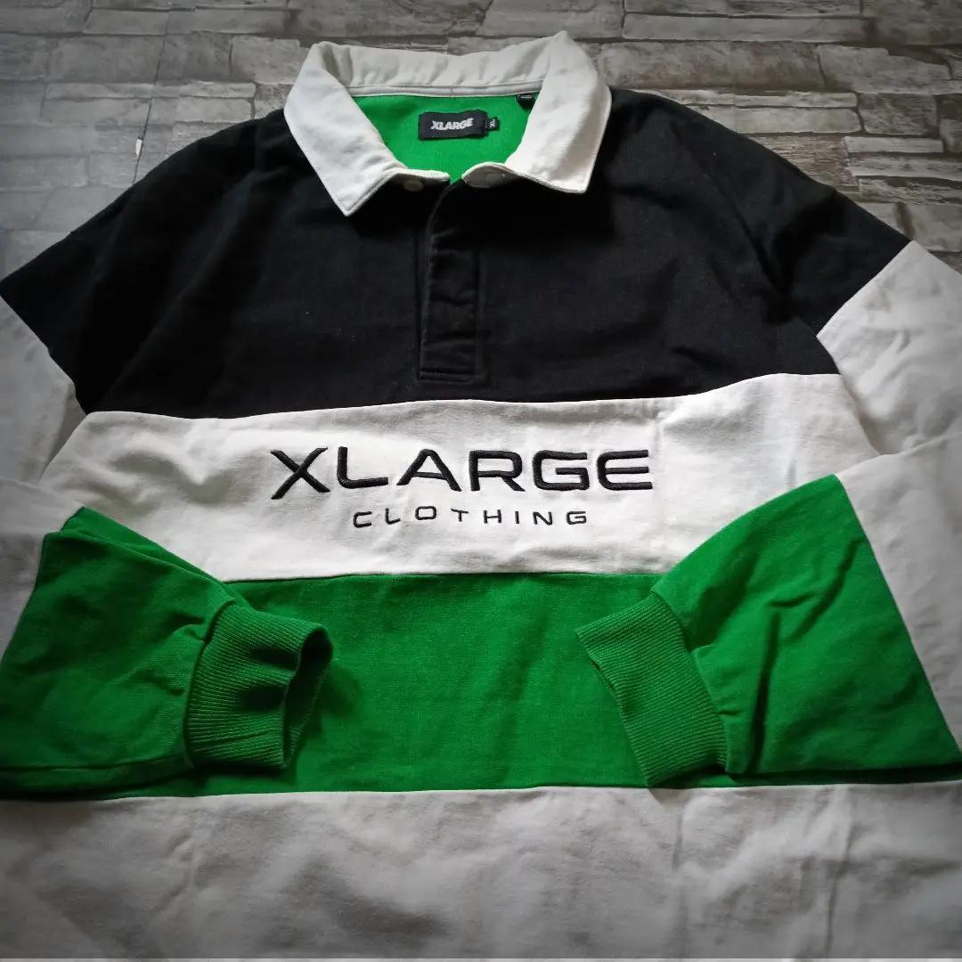 エクストララージラガーシャツ 太ボーダー 3色切替 センター刺繡ロゴ ゆるダボ