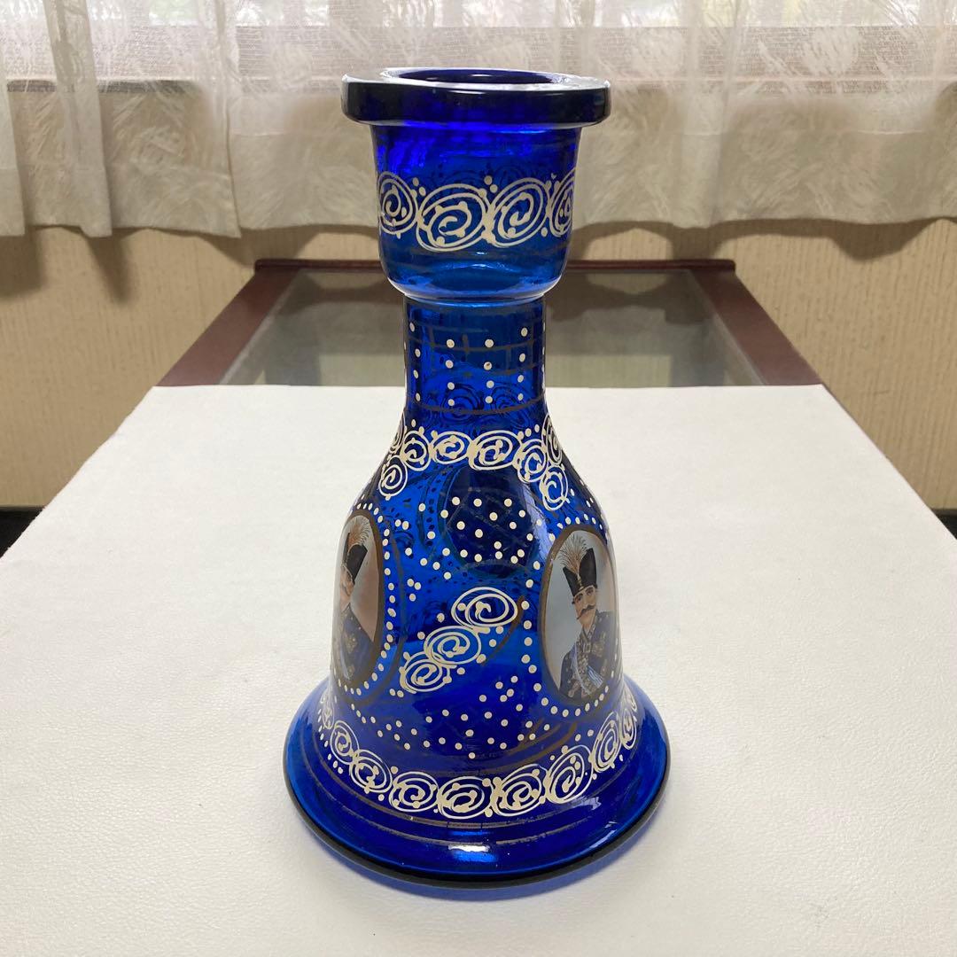 花瓶 花器 フラワーベース シーシャ 硝子 ボトル 瓶 青 レトロ ヴィンテージ