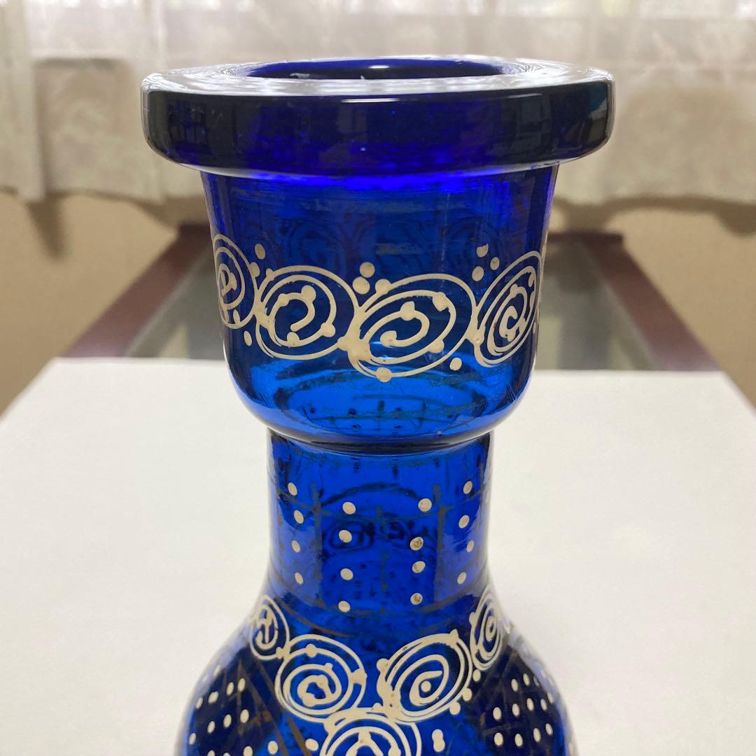 花瓶 花器 フラワーベース シーシャ 硝子 ボトル 瓶 青 レトロ ヴィンテージ