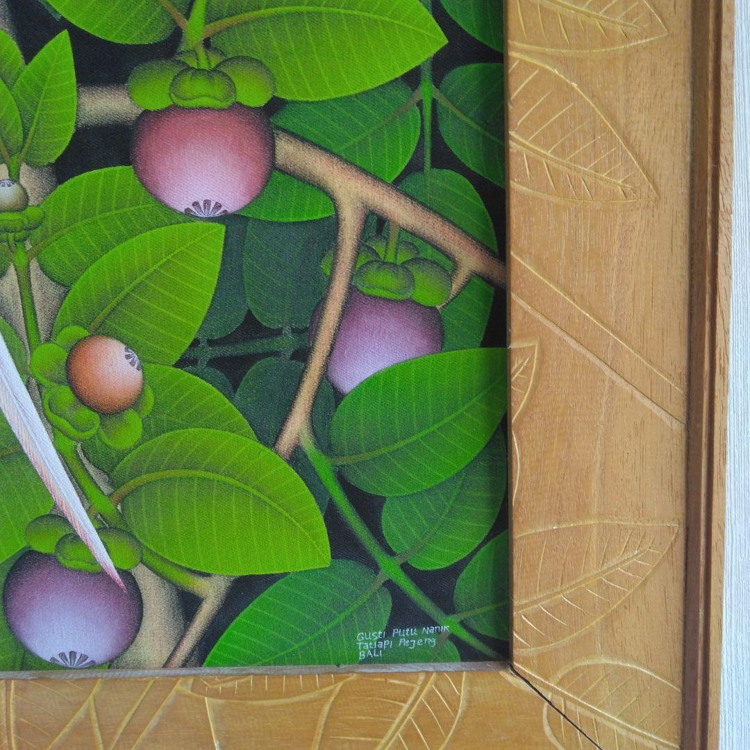 バリ　木彫りフレーム　絵画　超大型100×80