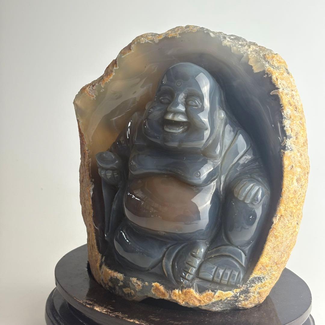 中国 瑪瑙 布袋 彫刻 天然石 置物 玉石