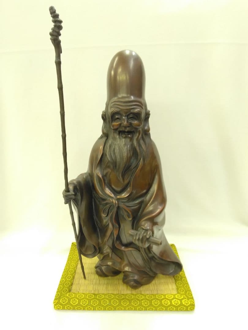 青銅製　福禄寿像 杖付き 置物