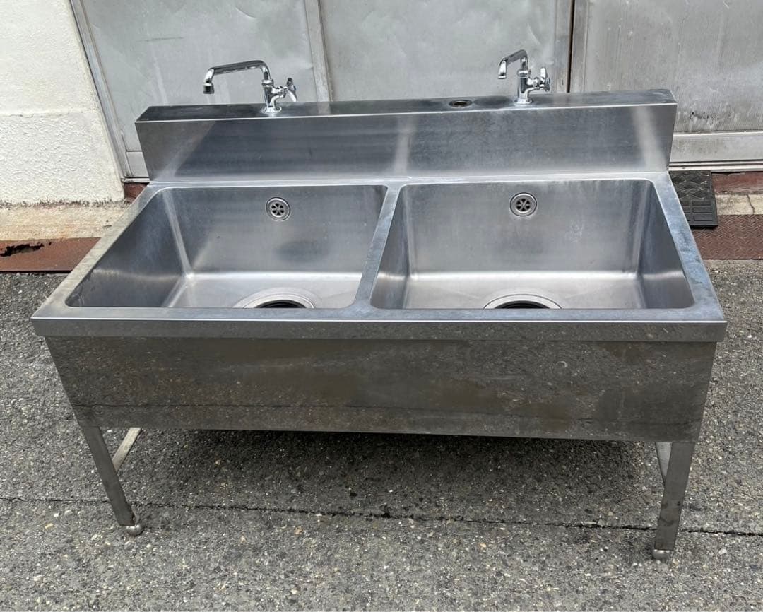 業務用 二口蛇口付き 2槽シンク 幅1200×奥700×高さ595 ドッグバス