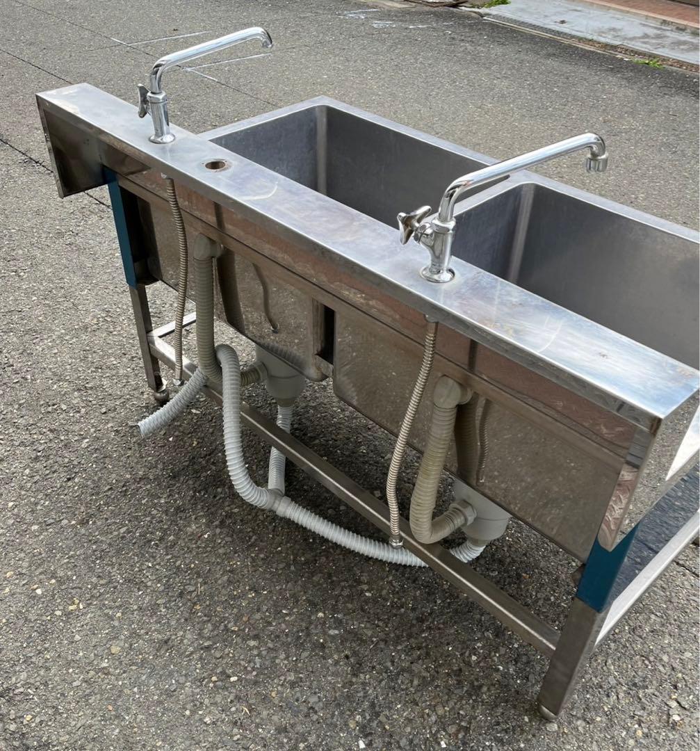 業務用 二口蛇口付き 2槽シンク 幅1200×奥700×高さ595 ドッグバス