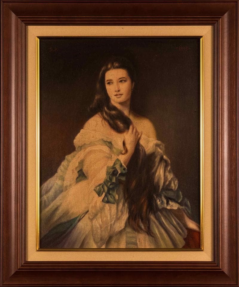 黒田清輝　油彩　肉筆『西洋婦人』サイン　木下孝則収蔵古筆　F6号　額装　b610