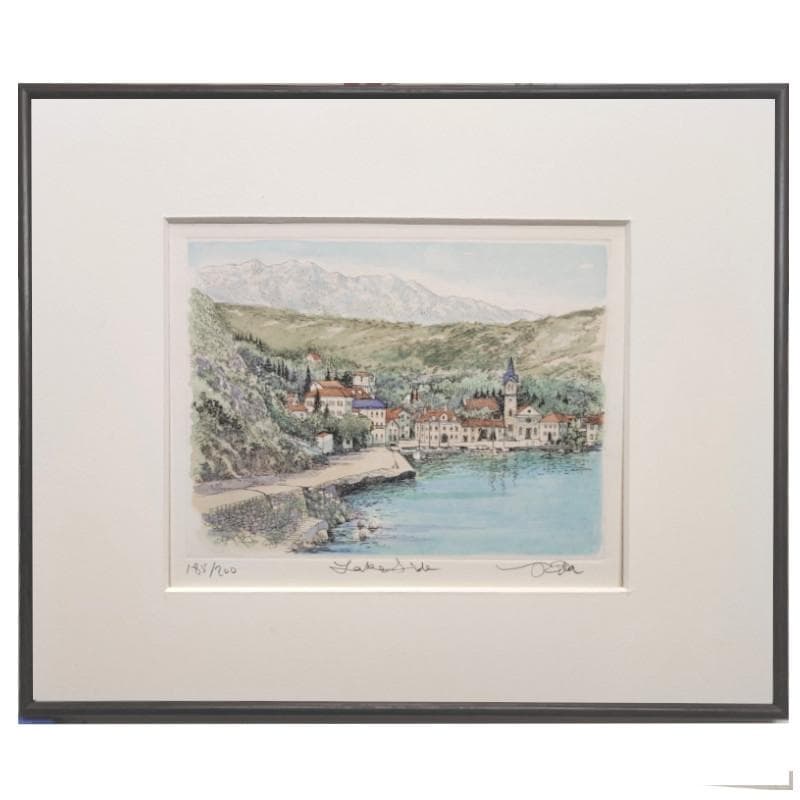 ☆織田義郎☆「Lakeside」銅版画+手彩 185/200