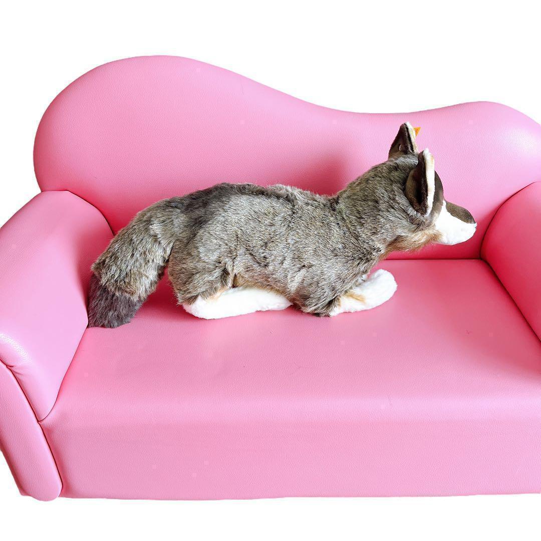 希少 シュタイフ オオカミ ぬいぐるみ 正規品 40cm 狼 横座り ブラウン