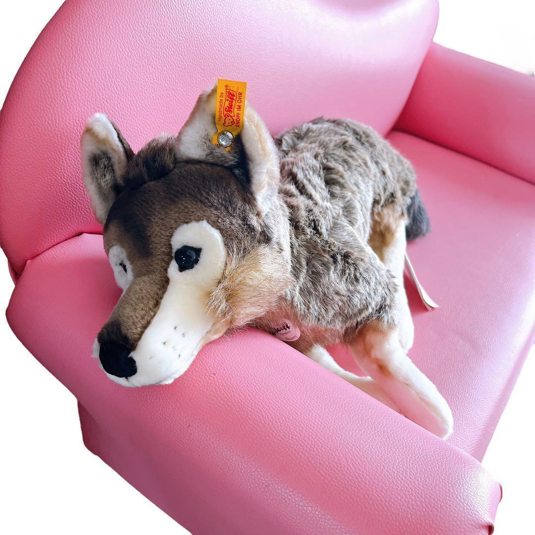 希少 シュタイフ オオカミ ぬいぐるみ 正規品 40cm 狼 横座り ブラウン