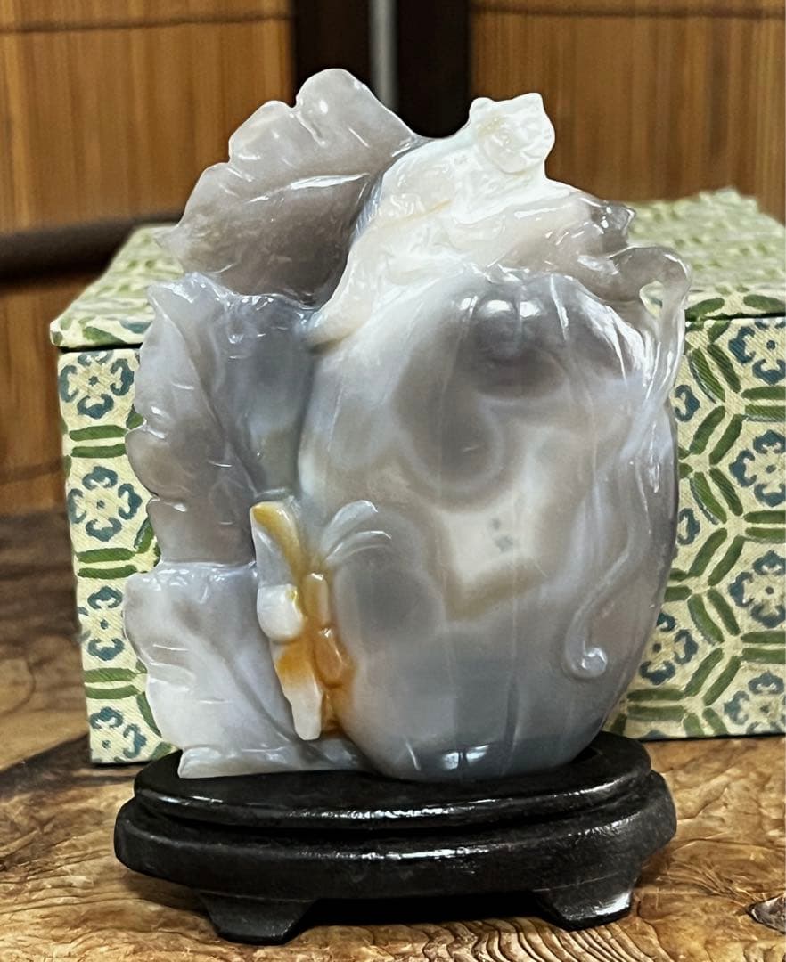 中国美術 時代 瑠璃 玉 台座 共箱