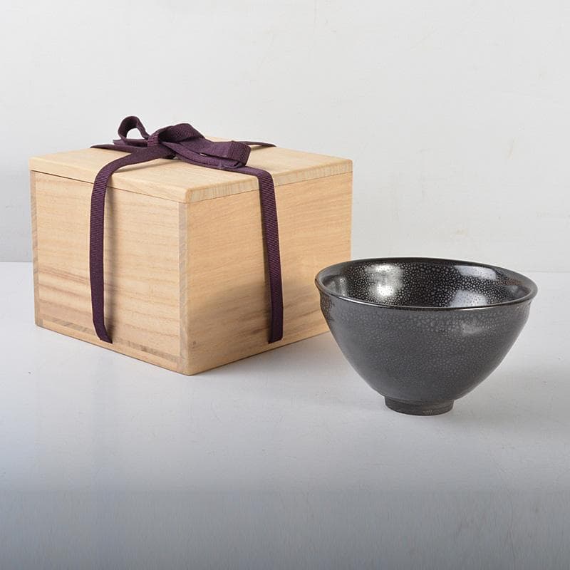 中国　宋代　建窯　窯変　油滴天目茶碗　桐箱付　M　R4617