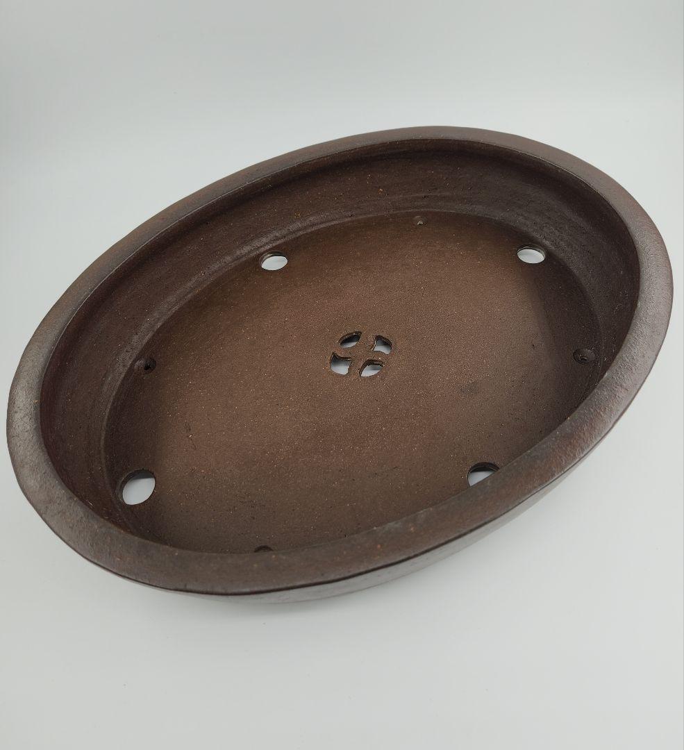 お正月セール 10日まで 盆栽鉢 常滑 中野行山 楕円形 大品盆栽鉢 落款有