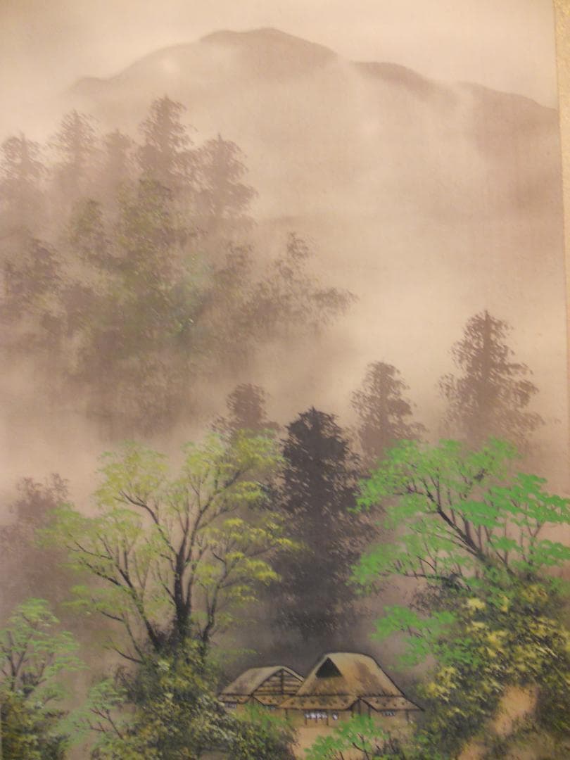 掛け軸 秀月 淡彩山水 絹本 希少 軸装 茶道具 掛軸 美品 です。