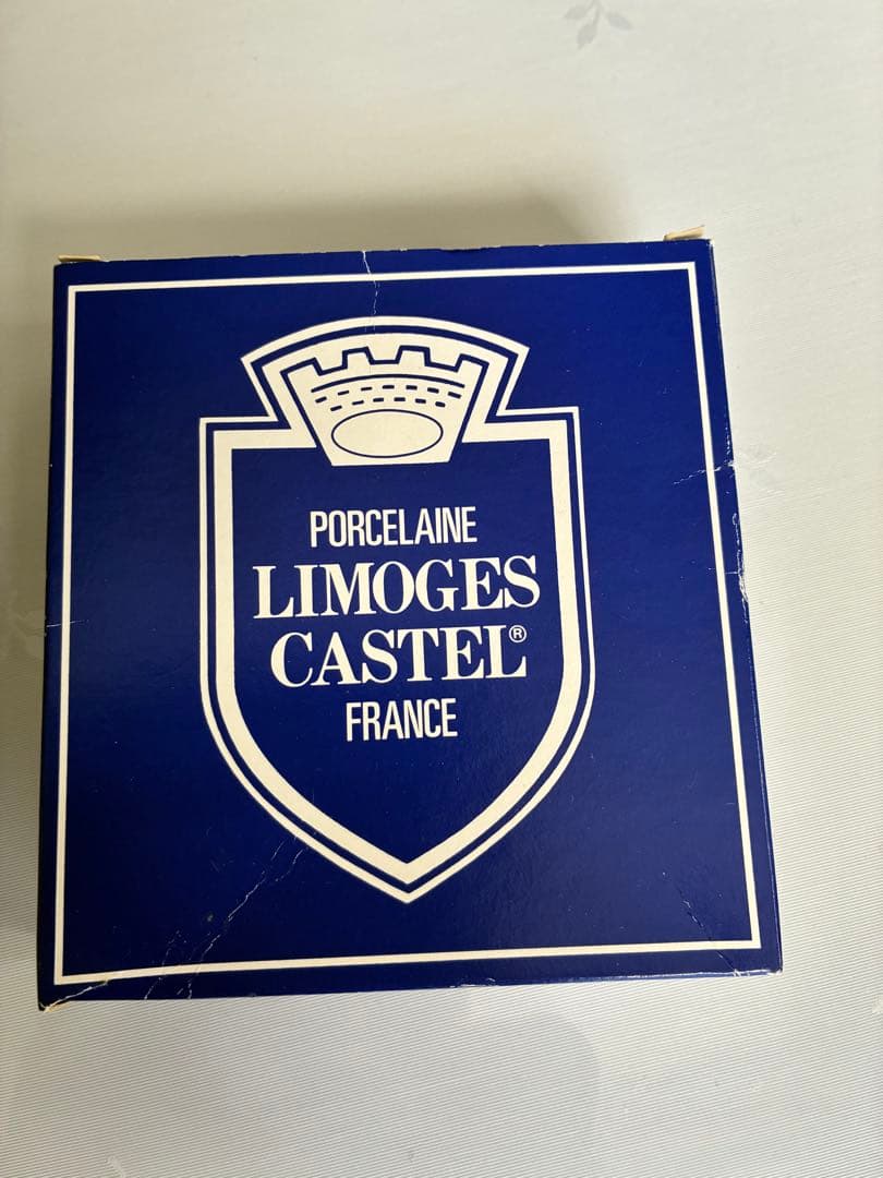 Limoges Castel 濃紺皿と和光の青いガラス皿セット銀のバターナイフ付