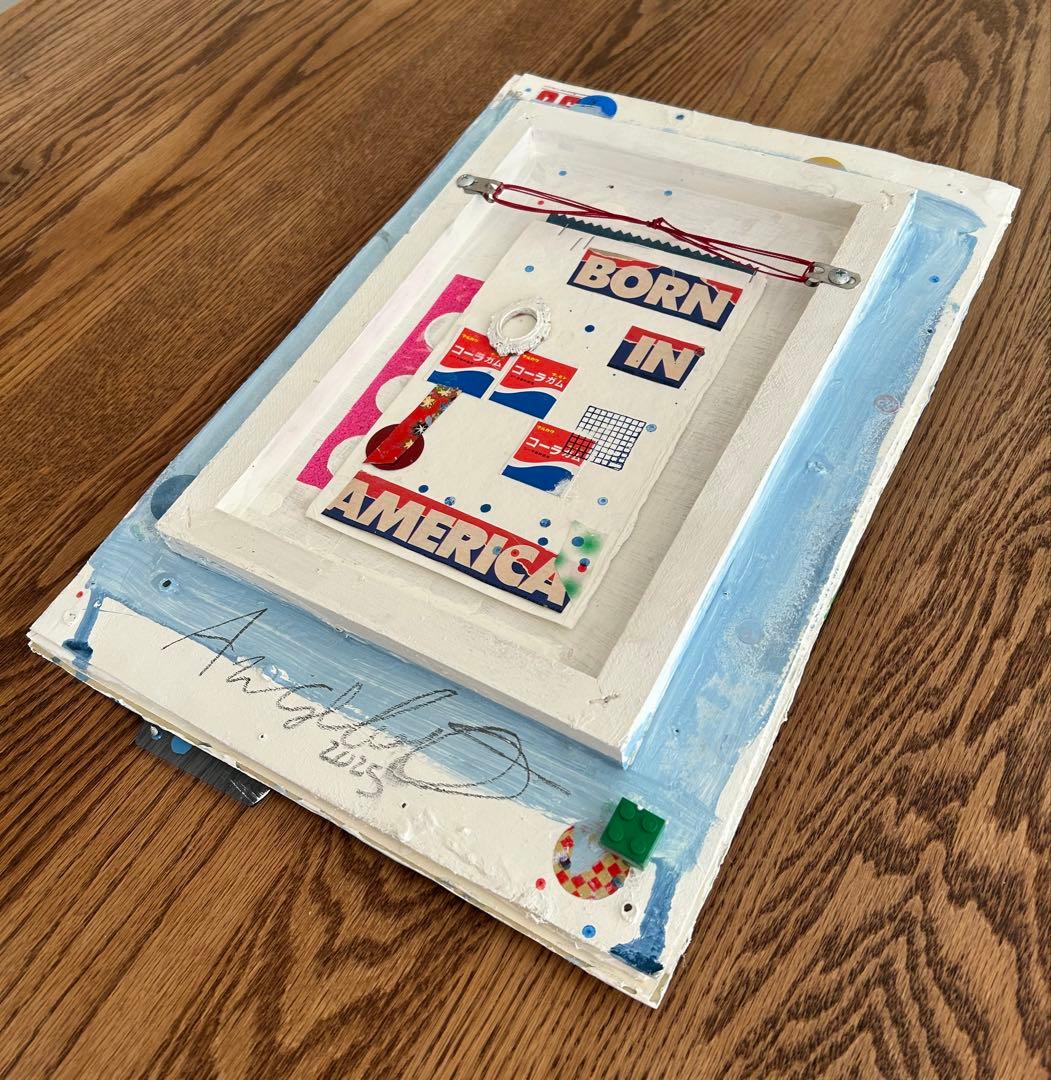 コラージュアート作品　ミクストミディア　和紙　ペイント　アメリカ