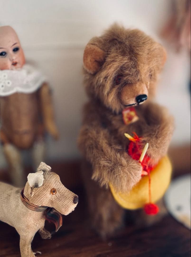 美品　ヴィンテージ　ゼンマイ　編み物ベア アンティークベア　ドイツ