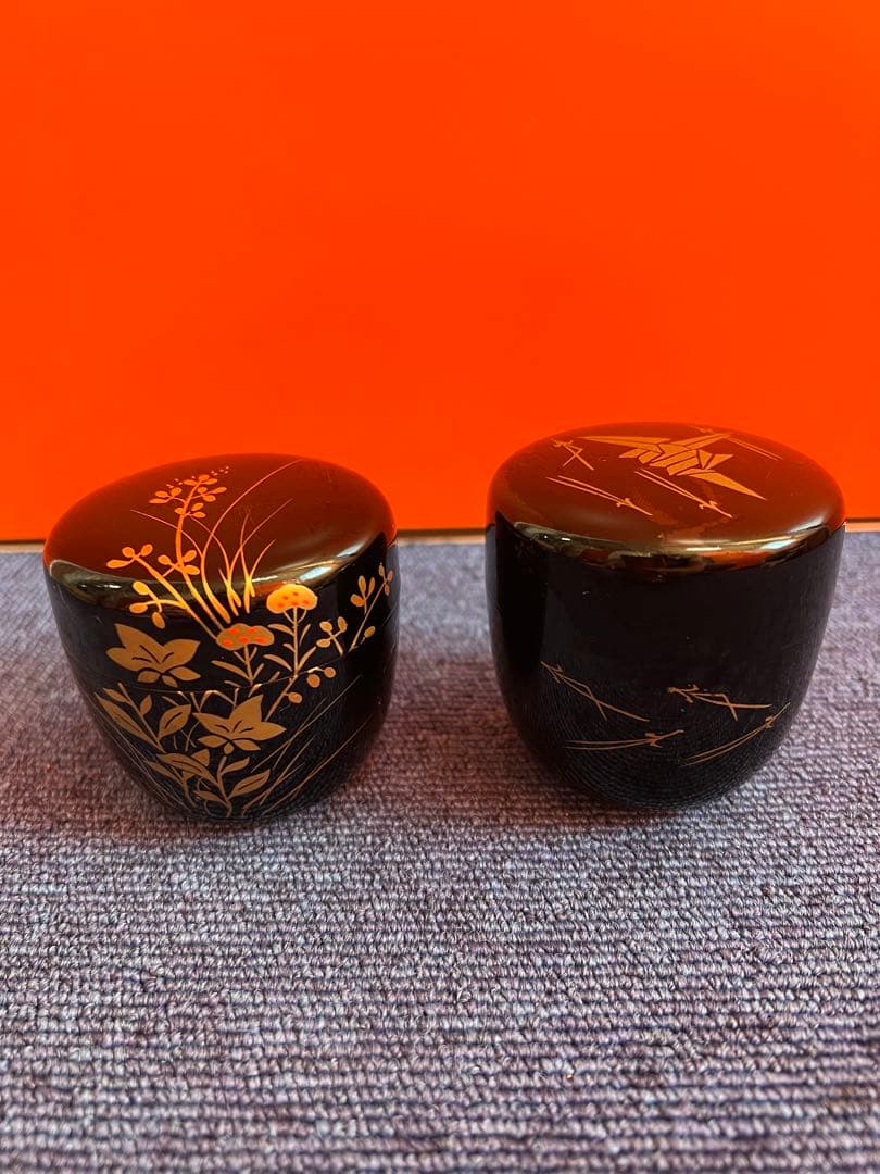 1116 茶道具　春の野　蒔絵　棗　2客　未使用