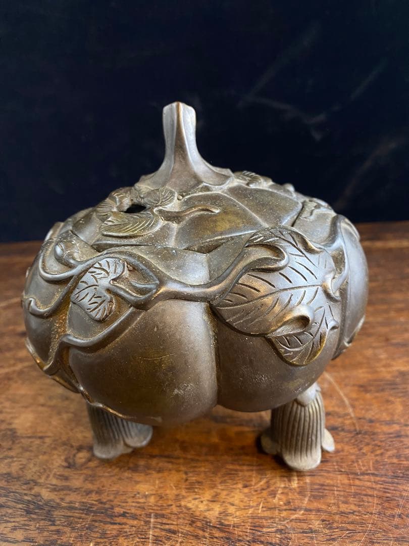 カボチャ型　銅香炉　美術品　工芸品　骨董品　置物　金属製　香炉
