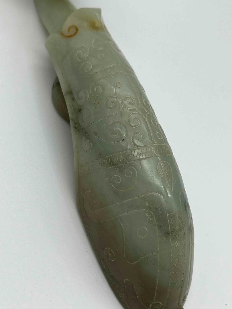 清乾隆時代　夔龍饕餮文玉帶鉤　砡 【旧家蔵出し】 希少貴重 高玉質(F-35)