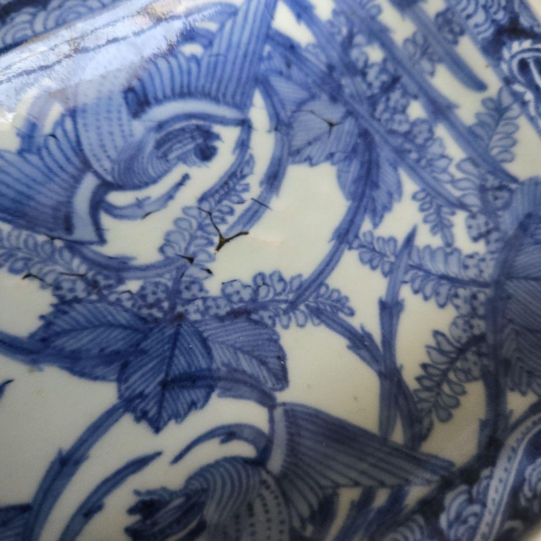 古伊万里　鳳凰　桐　染付　角皿　江戸時代　骨董　金直し　金継ぎ　アンティーク