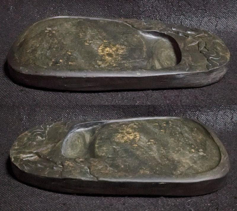 【歙州硯　雲竹風流文】◆金暈・金星・水波羅紋の美石◆唐木塗箱◆約7.2吋◆龍尾山