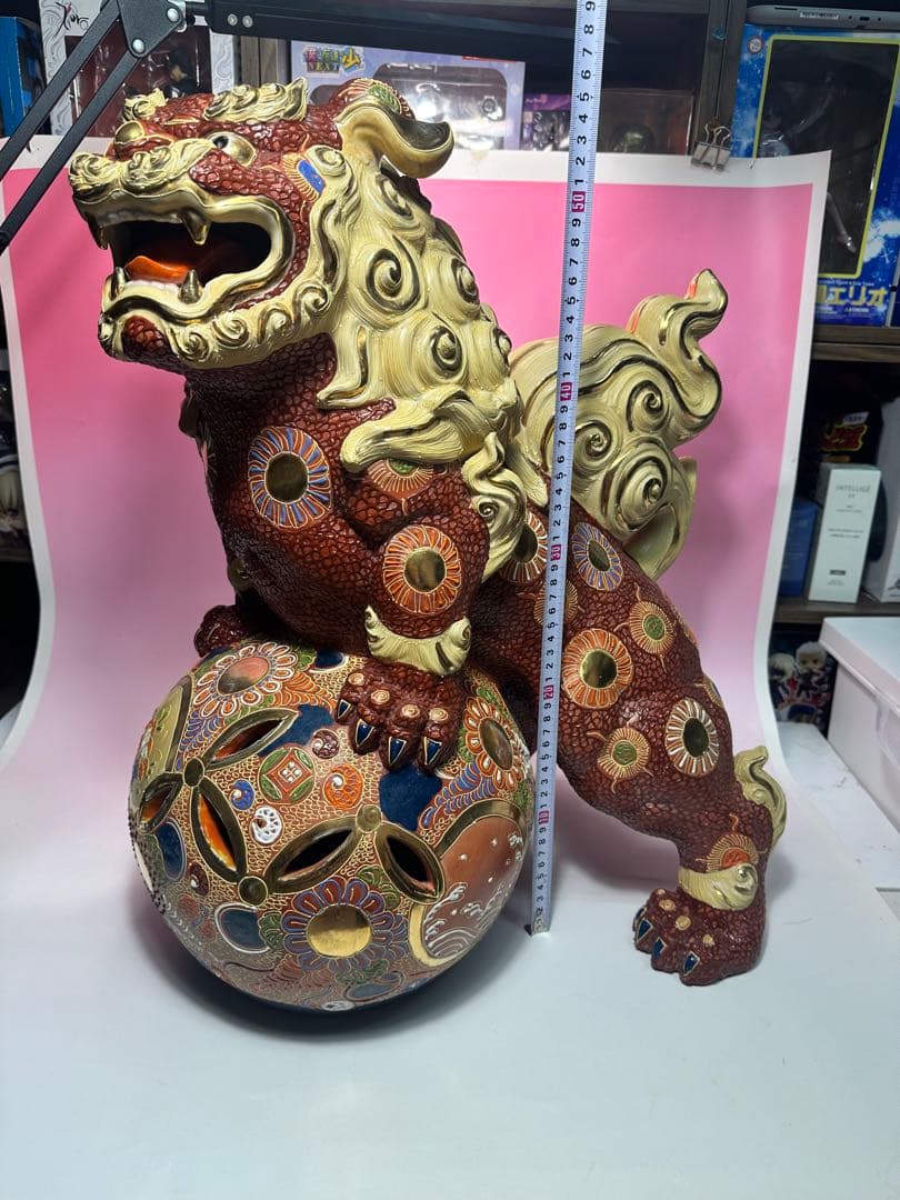 九谷焼 陶器 獅子 玉乗り シーサー 置物 縁起物 厄除け 高さ約56cm