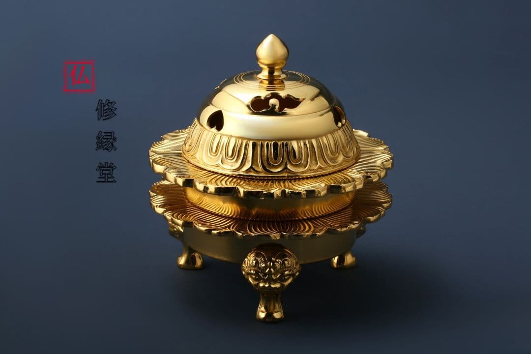 【修縁堂】チベット密教 蓮の花の形の香炉を彫る 大きいサイズ 仏教法具