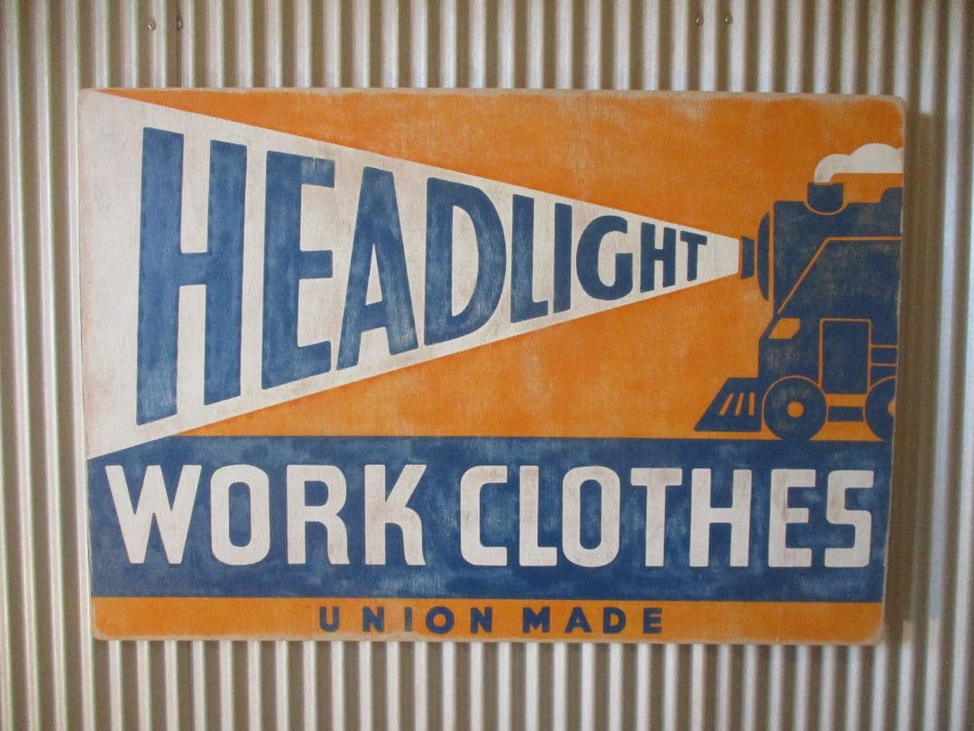 インテリア木製看板HEADLIGHT検)アドバタイジングデニムワーク40S50S