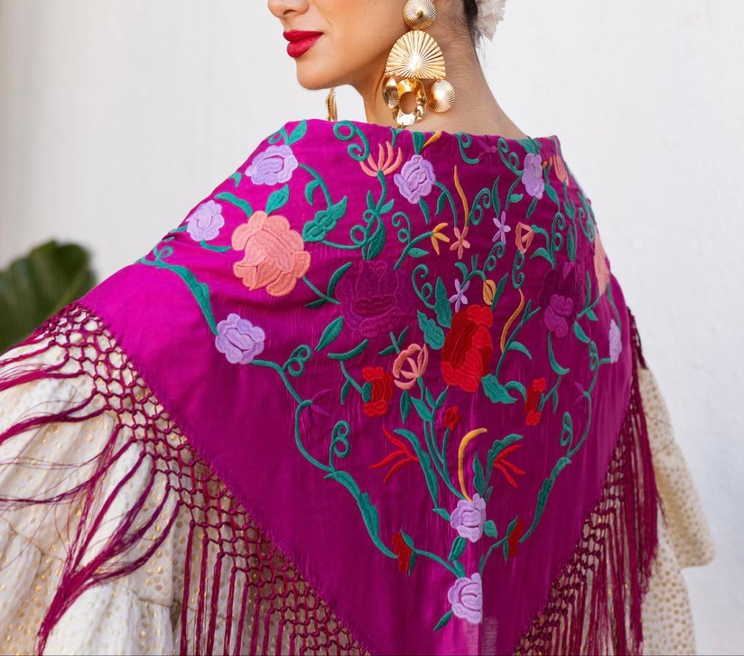 フラメンコ　刺繍シージョ ブーゲンビリアxマルチカラー花柄刺繍　ブーゲンフレコ