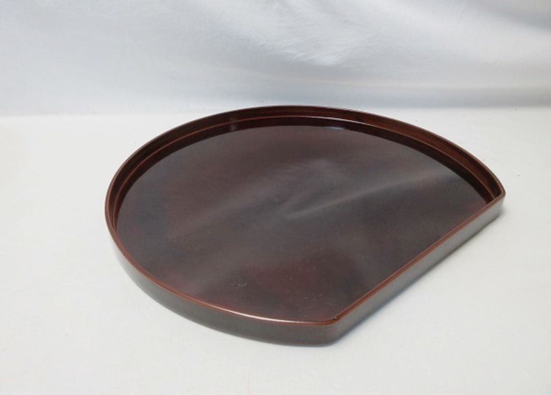 ほぼ未使用 懐石道具 輪島塗 木製 溜塗 半月膳 五枚揃 宴会盆 銘々盆 共箱