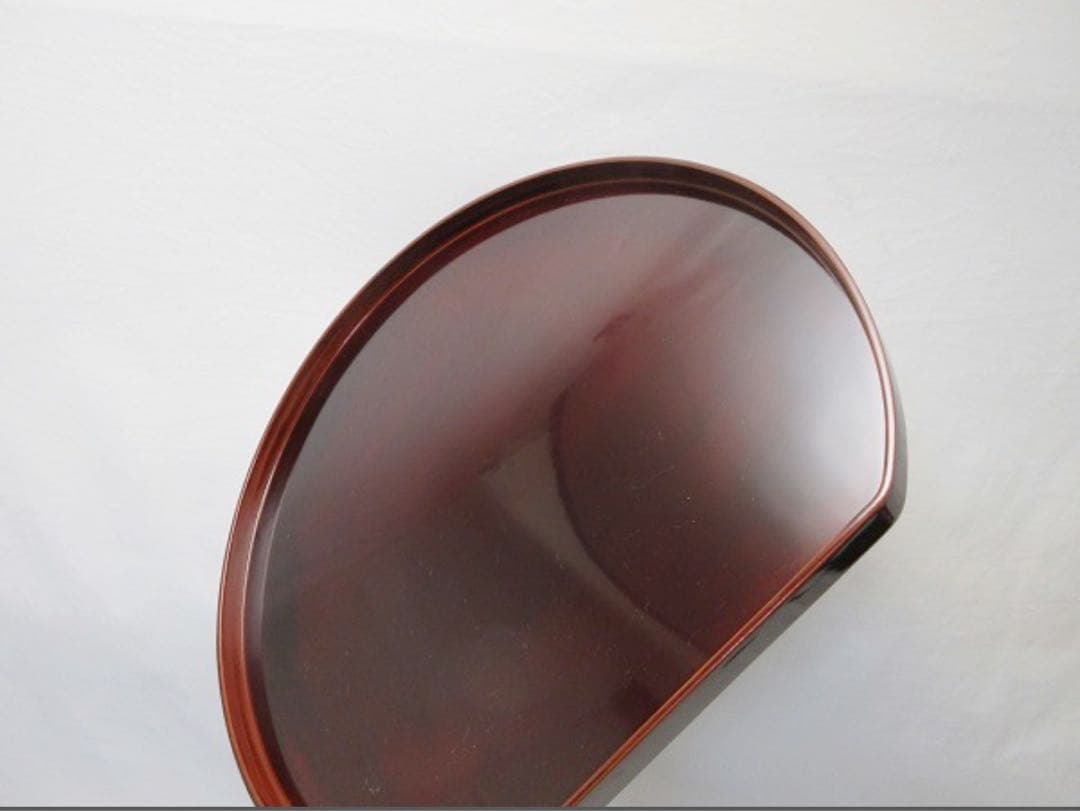 ほぼ未使用 懐石道具 輪島塗 木製 溜塗 半月膳 五枚揃 宴会盆 銘々盆 共箱