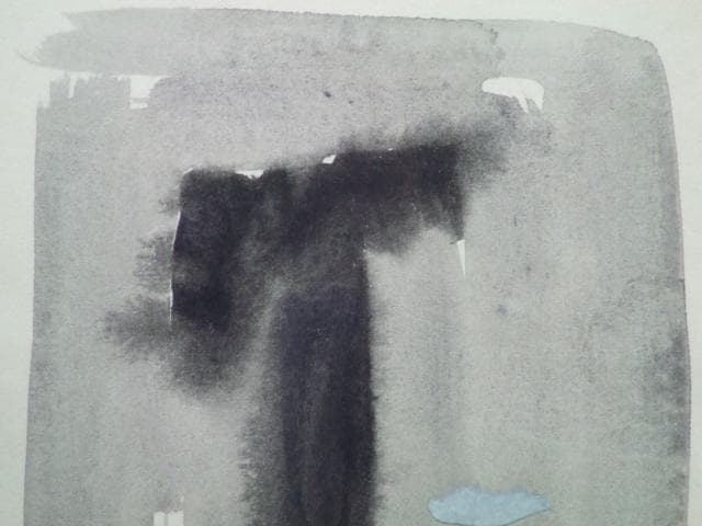 現代美術　山中現　直筆サイン『黒のかたち』ペーパーに水彩＆コラージュ 0501M