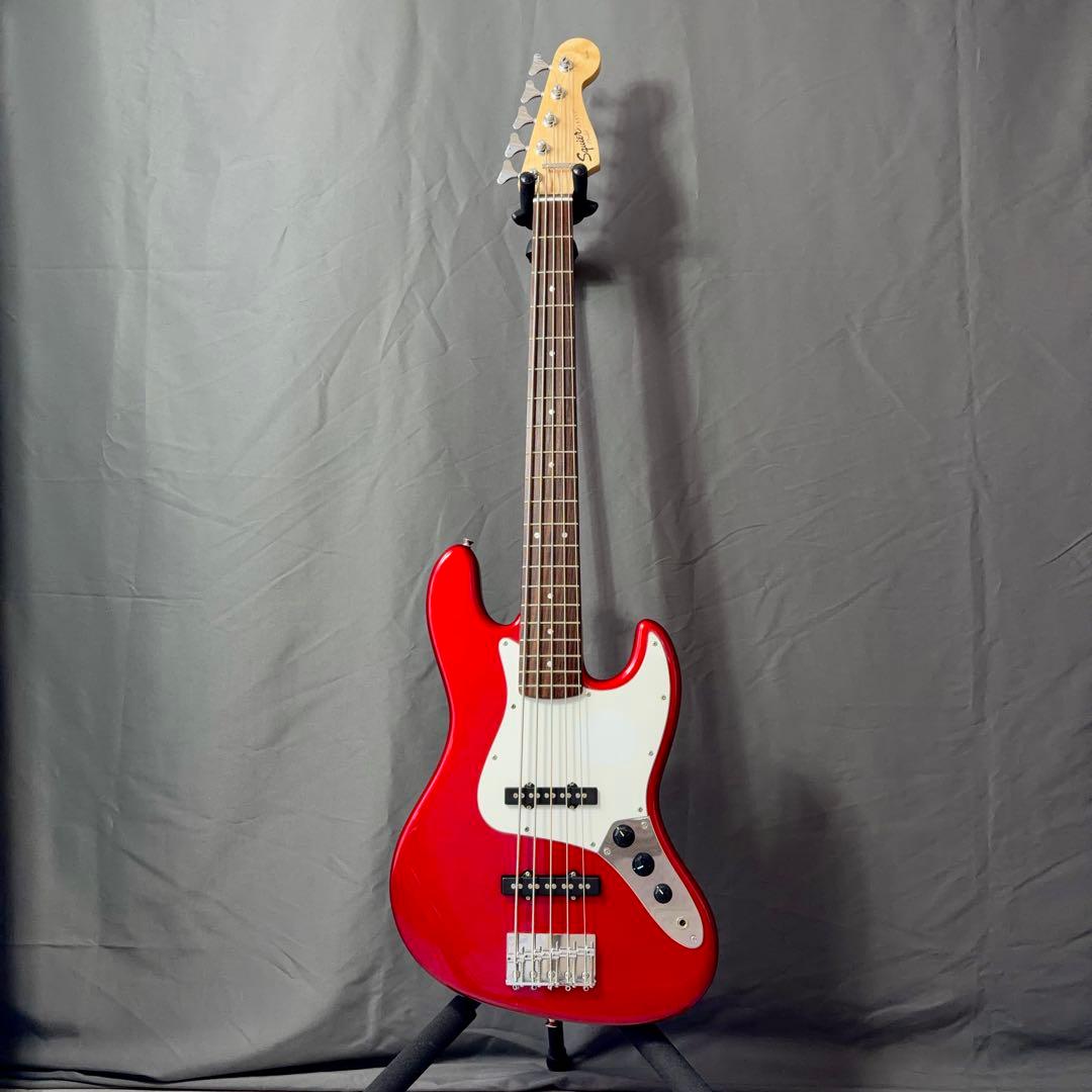 5連ペグ Squier affinity Jazz Bass V 5弦ベース 赤