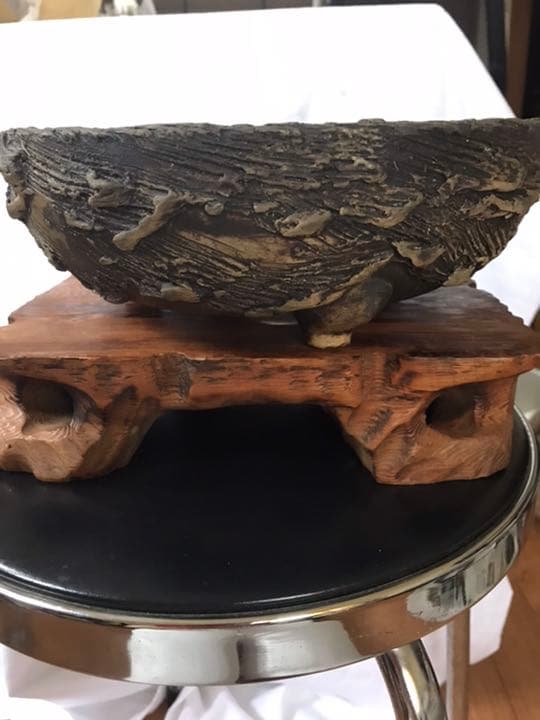 盆栽鉢　超希少時代松皮盆栽鉢手作りレア盆栽鉢植木鉢山野草鉢南蛮鉢25cm木肌作り