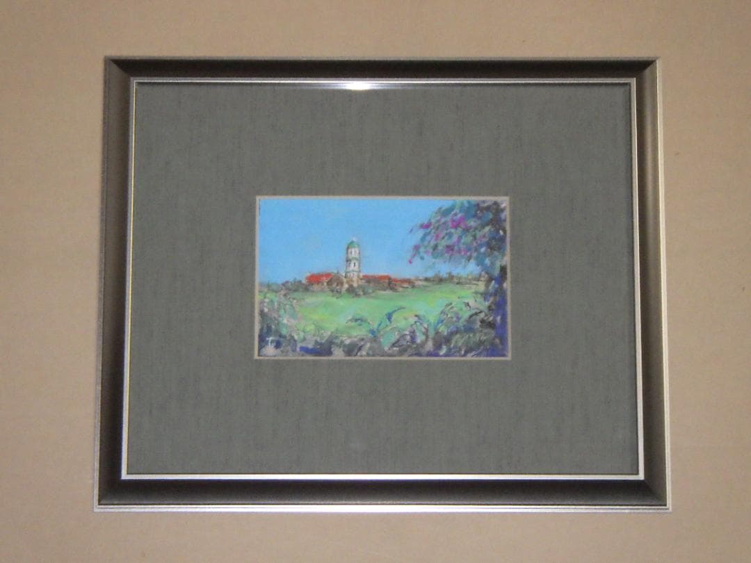 真作 希少 水彩画 肉筆 古田十郎 教会 共シール 青山学院 1983年 額装