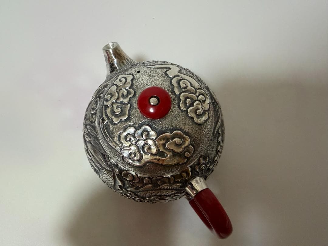 純銀製 龍鳳文様 急須 銀瓶 煎茶道具