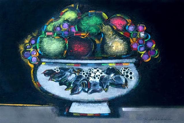 油絵 菅家令子 絵 絵画 インテリア uF6-062004 静物 果物と器