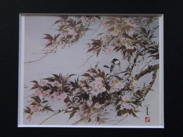仁科重美、【山桜】、希少画集画より、状態良好、新品高級額装付