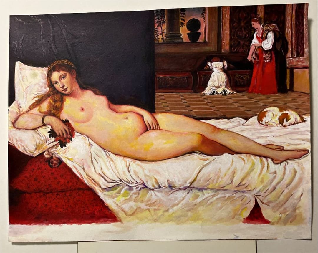 アクリル画　ウルビーノのヴィーナスの模写