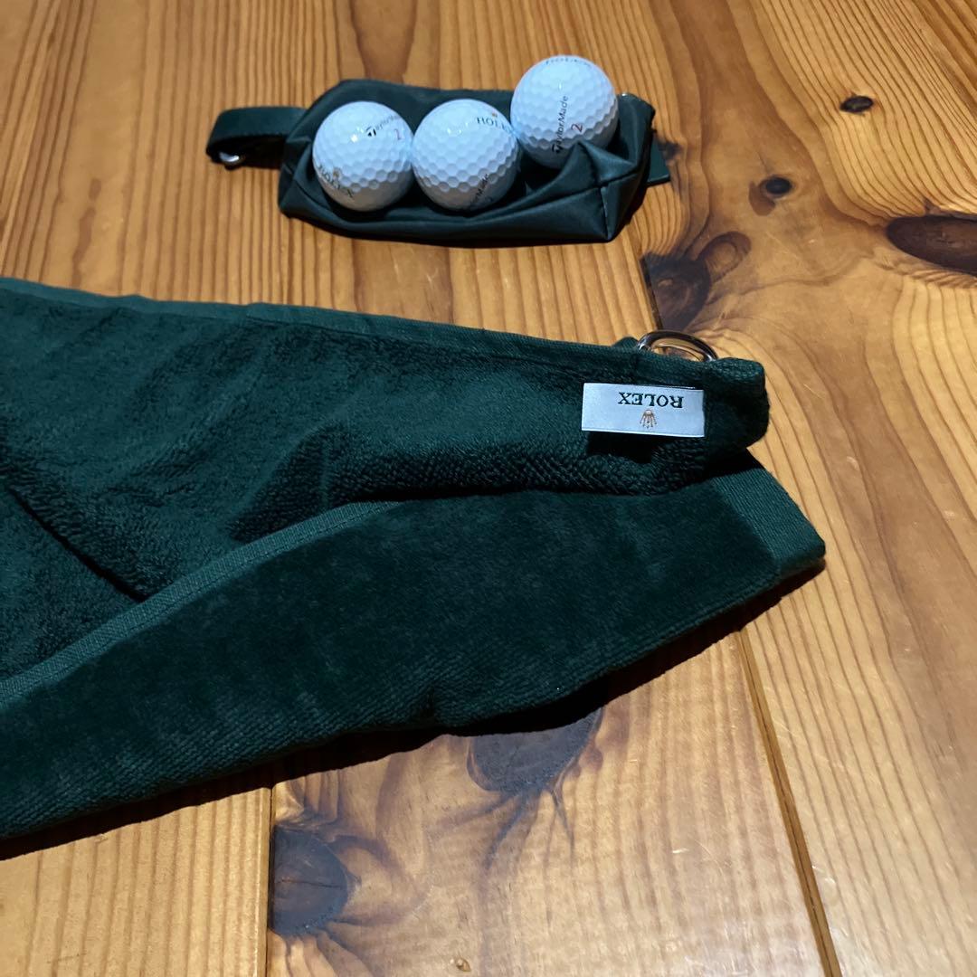 ROLEX ゴルフボール 3個セット ダークグリーンポーチ付きタオル付き