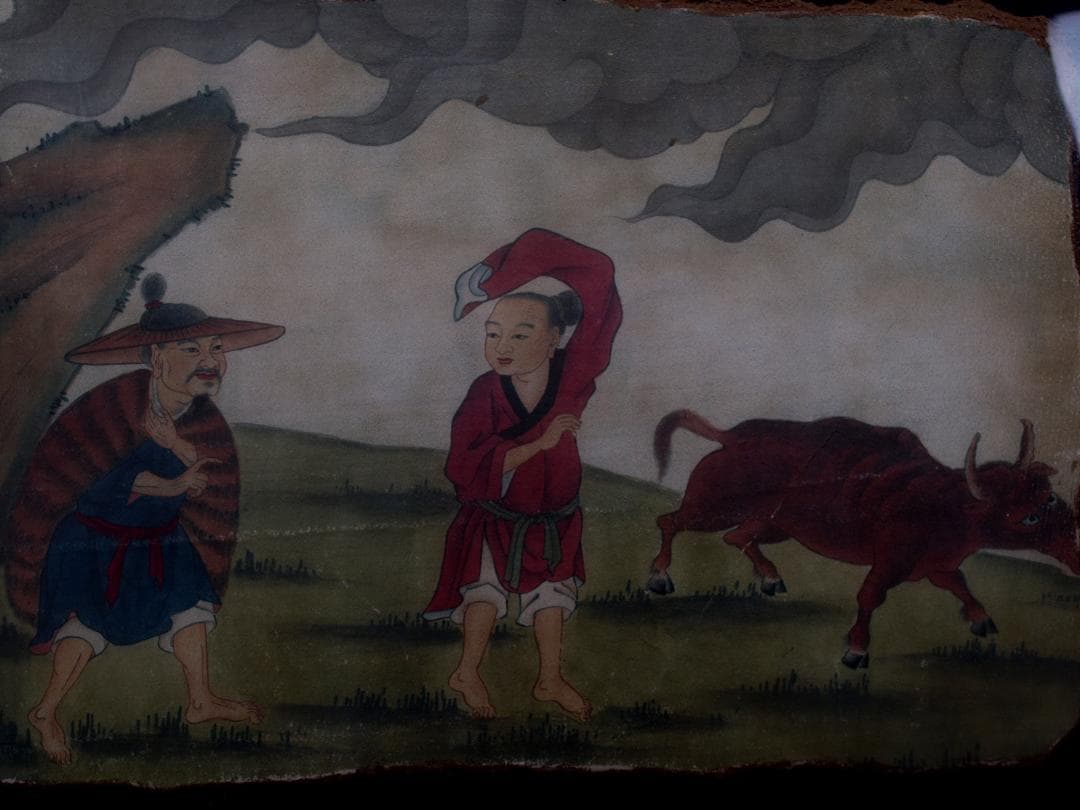 中国唐時代　敦煌莫高窟壁画 彩絵　人物像 発掘品 AK1733A10-4