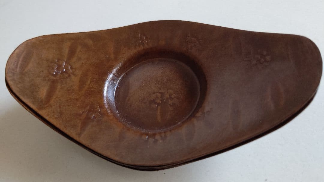 茶托　5枚　舟形 梅文 煎茶道具 銅製?