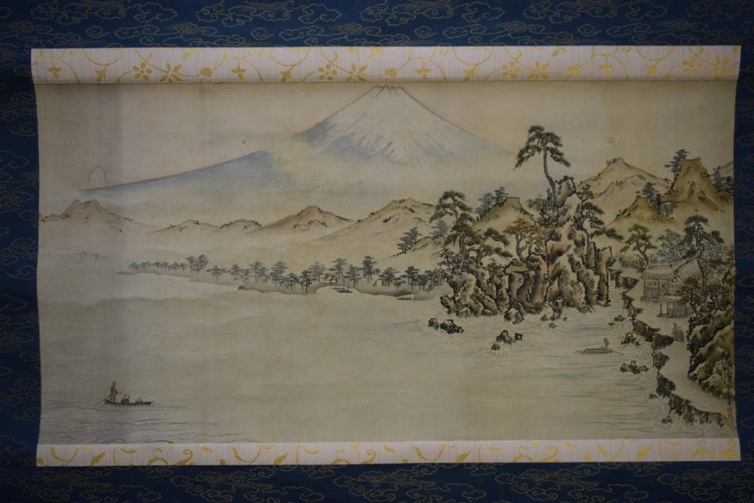 模写/狩野伊川院/山水人物図/横物/大幅/布袋屋掛軸HJ-845