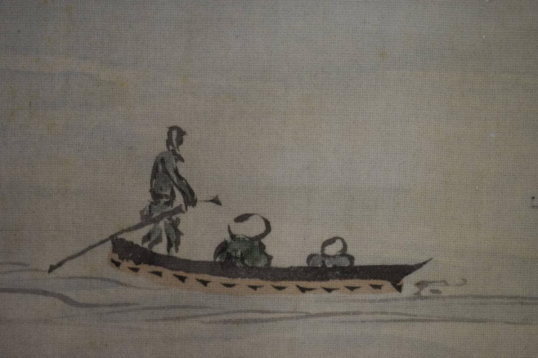 模写/狩野伊川院/山水人物図/横物/大幅/布袋屋掛軸HJ-845