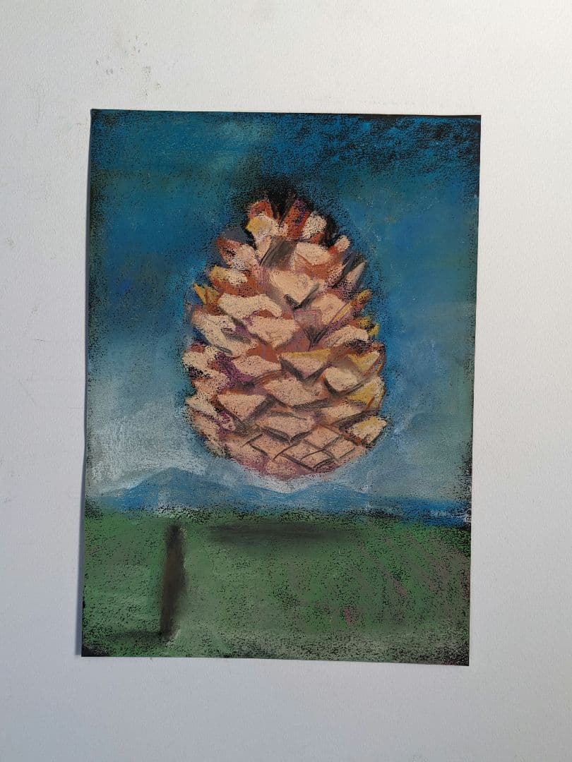 松ぼっくりのパステル画