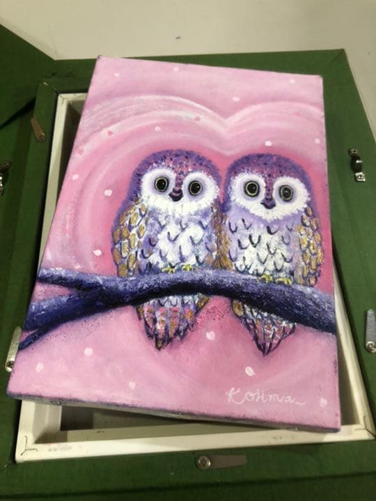 ふくろうペア　絵画　kojima作